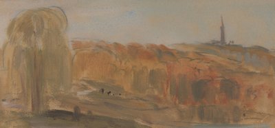 Sunny Landscape with Trees and Monument on a Hill by Unbekannt Unbekannt